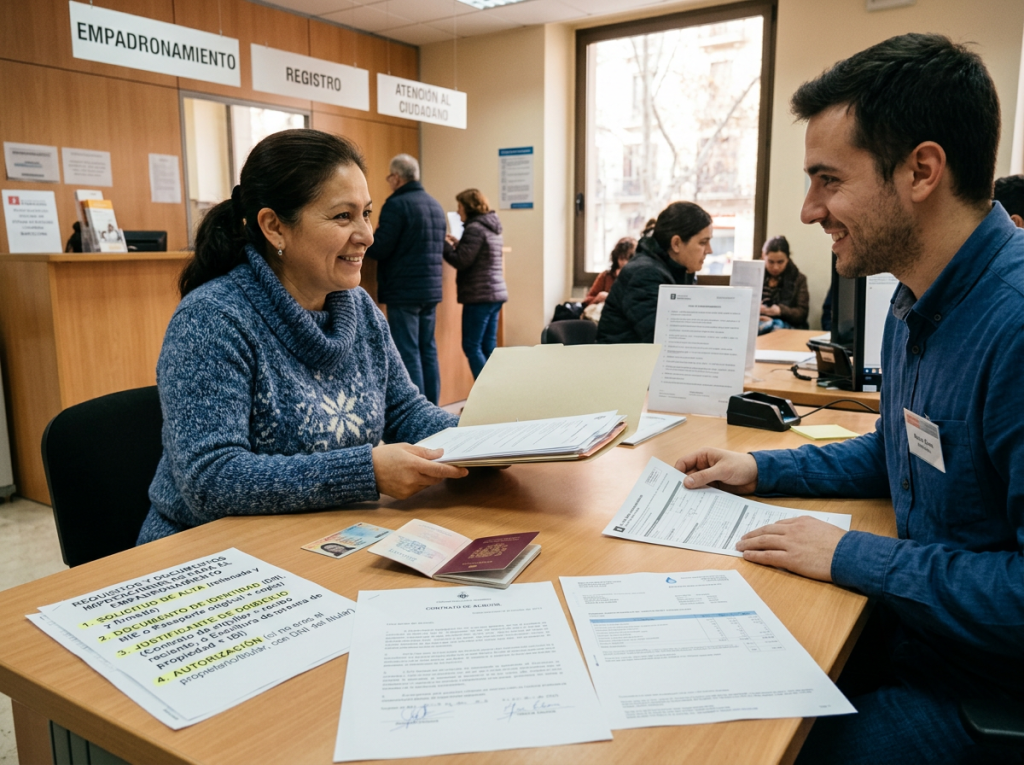 Resident handing documents to staff member at a municipal service desk